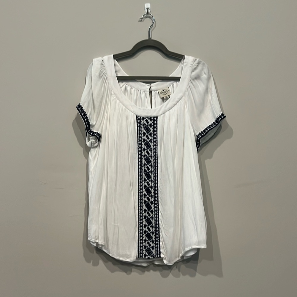 St John’s Bay white and navy embroidered shirt